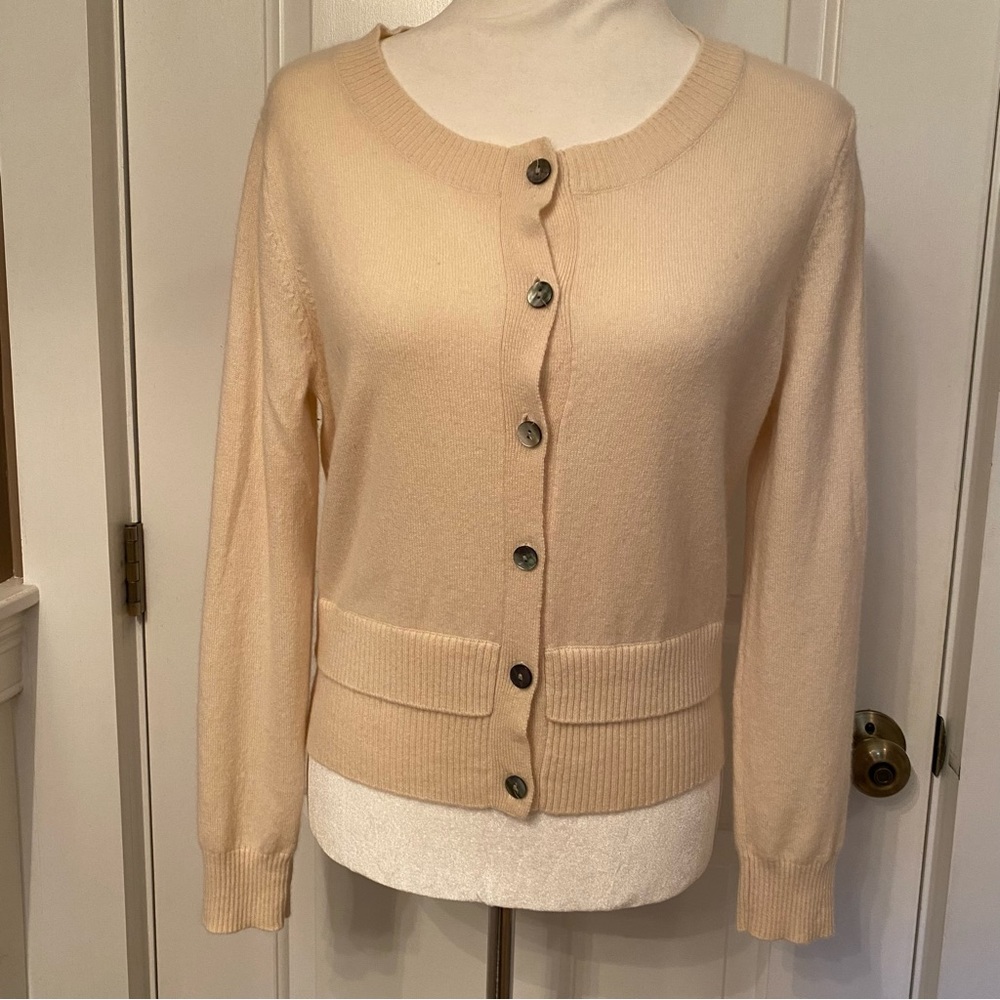 CLAUDIA NICHOLE SWEATER CARDIGAN CREAM CASHMERE BUTTON CLOSE TAGGED L Fits S